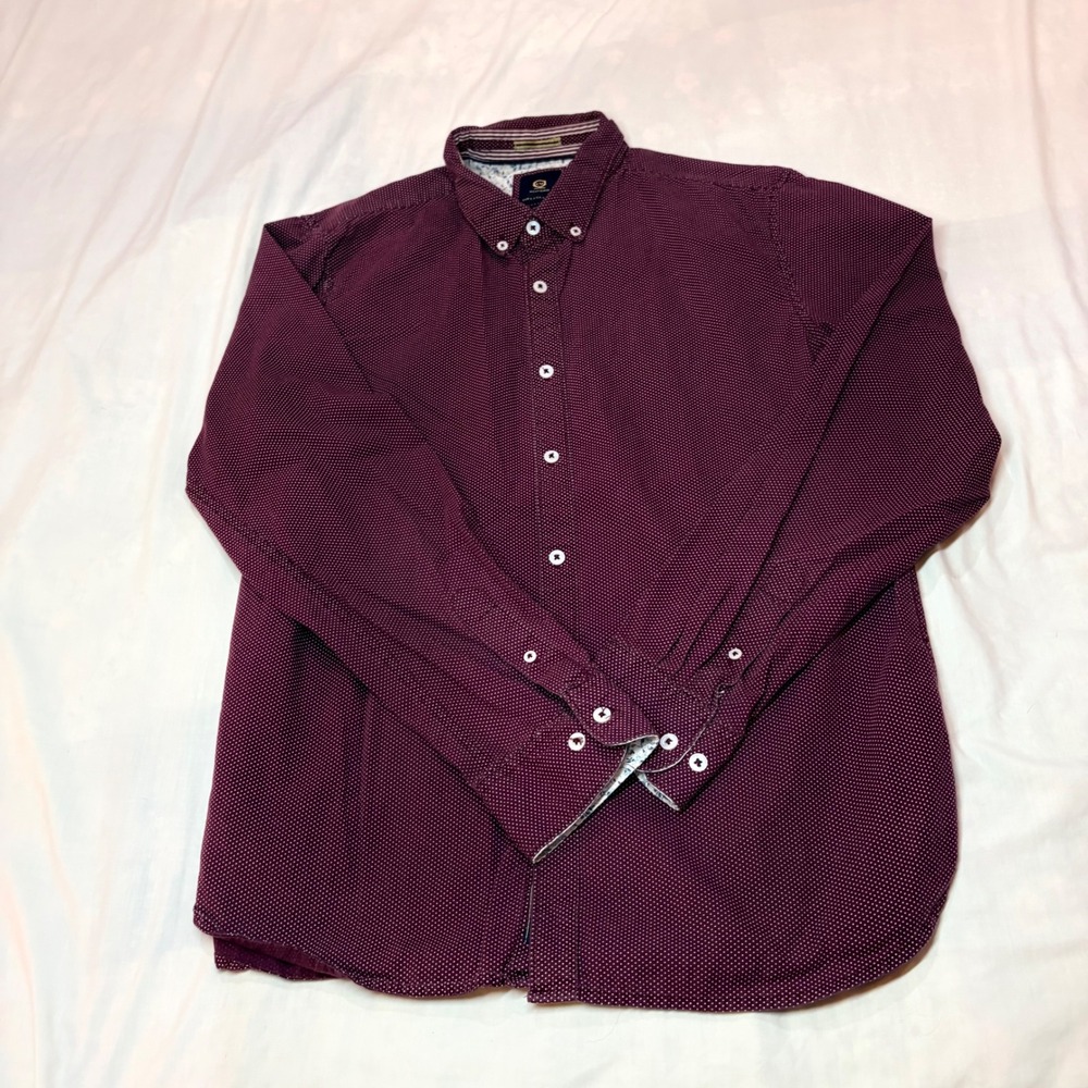 Cactus Man Ricky Singh Mens Large Slim Fit Burgundy Micro Dot Button Down Shirt
